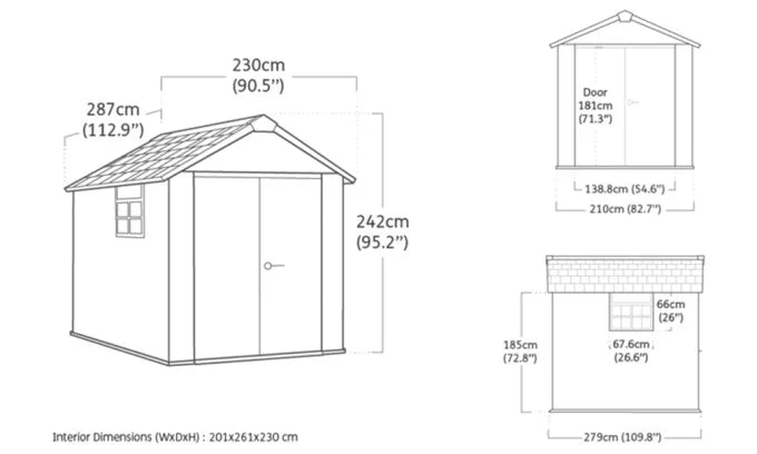 Caseta de jardín de resina – Gris – 7,2 m²